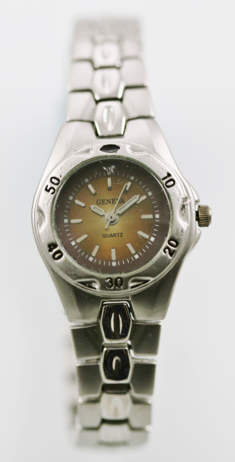 Geneva Watch Womens Stainless Silver Steel Water Resistant Battery Brown Quartz eBay